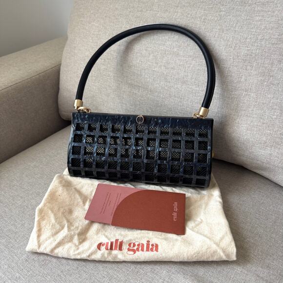 Cult Gaia Alana Shoulder Bag NEW Black Swirl Glossy Acrylic Windowpane Screened - Picture 2 of 8